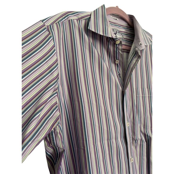 Bugatchi Uomo Flip Cuff Dress Shirt Striped Long Sleeve Button Up Mens Size XL - Picture 5 of 11